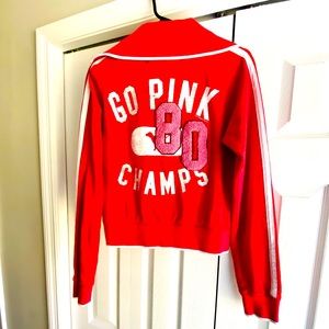 PINK VICTORIA’S SECRET Red Varsity Zip-Up Hoodie~Size M